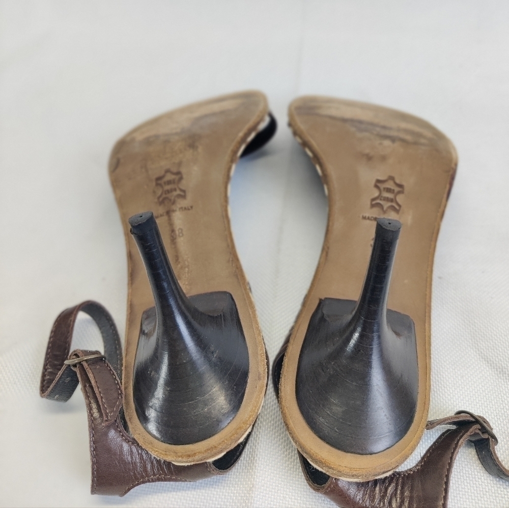 JOLIE Italy Ankle Strap Heels Brown Leather Round Toe Stiletto Thin Straps Sz 38 - Picture 5 of 10